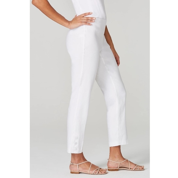 J. Jill Stretch Linen Button Hem Ankle Pants Side Zip Elastic Back Size Medium - Picture 2 of 15